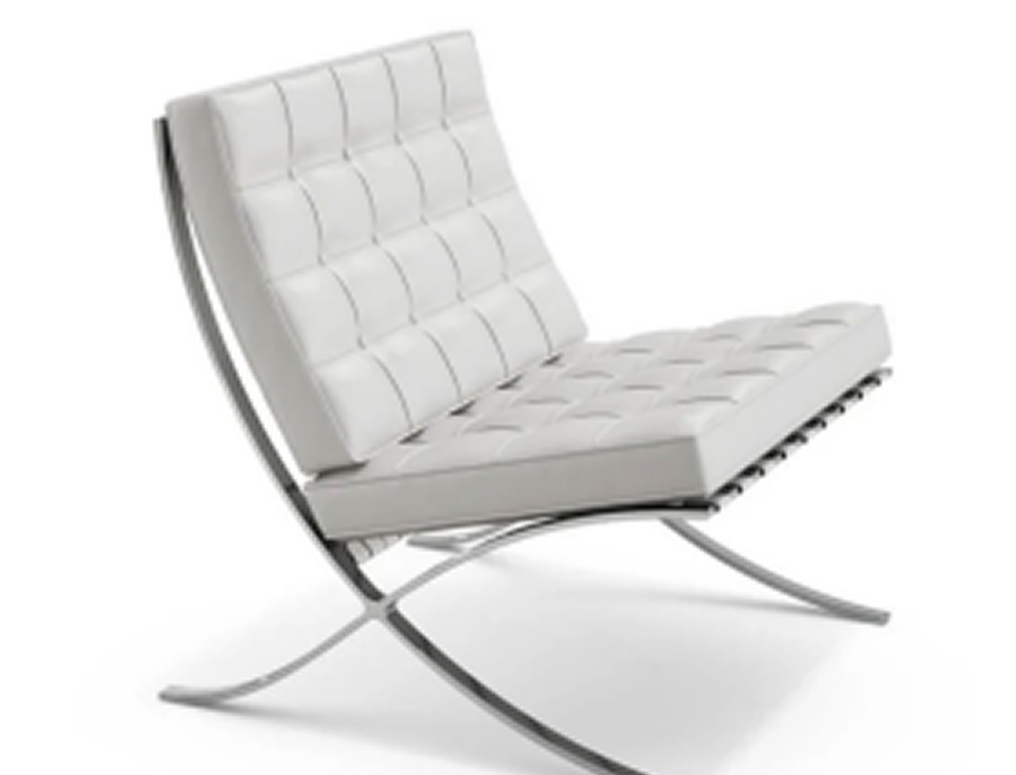 White tufted Barcelona-style lounge chair for event rental