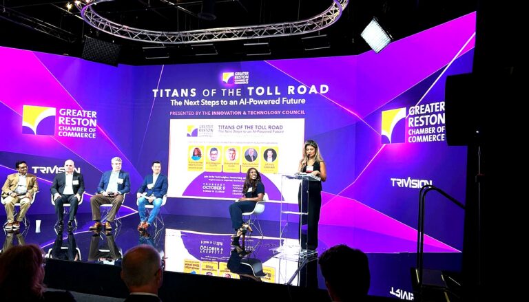 A professional conference panel presentation titled "Titans of the Toll Road: The Next Steps to an AI-Powered Future" hosted…